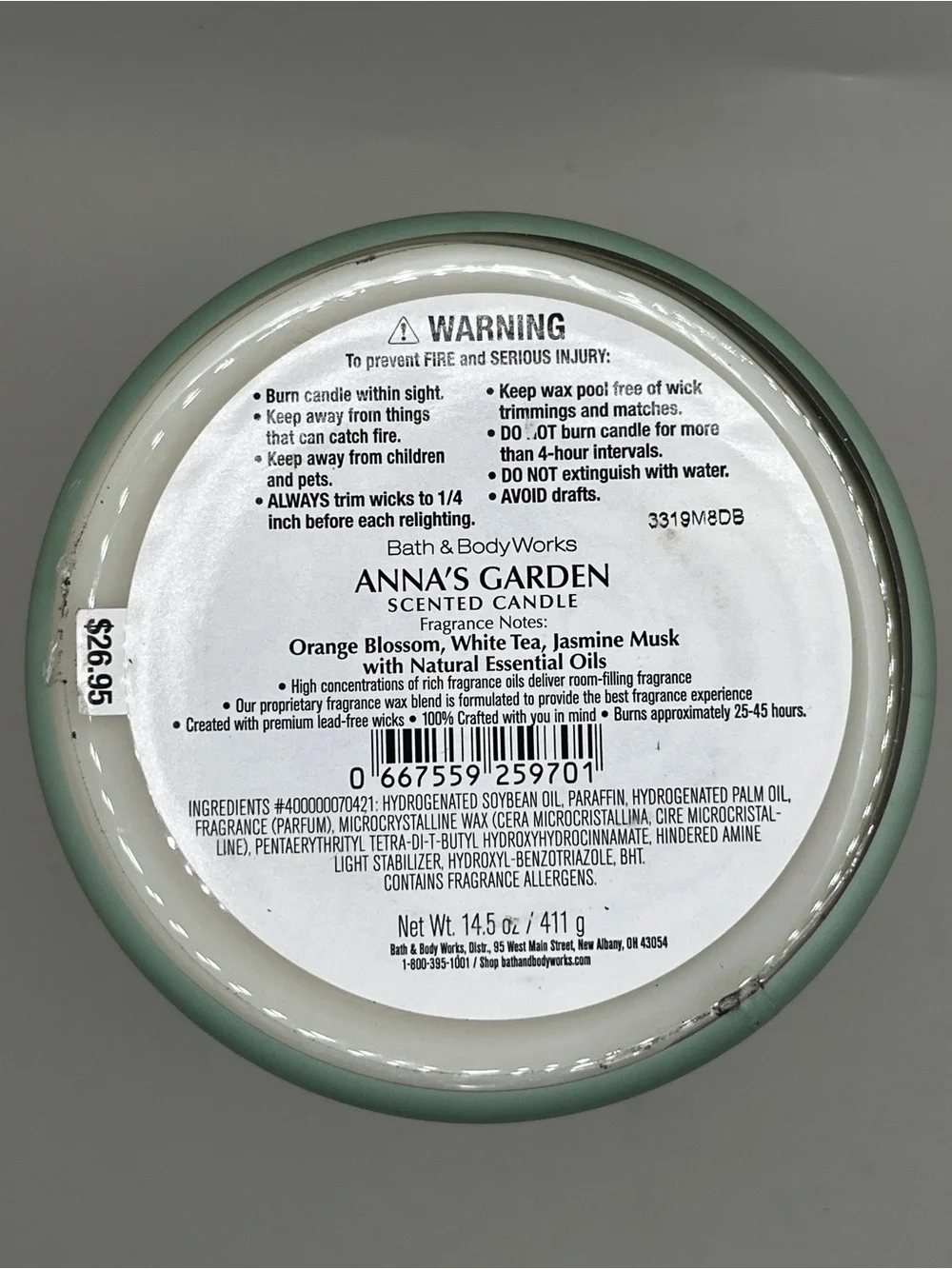 Bath & Body Works: 14.5 Oz 3-Wick Candle: Anna’s Garden